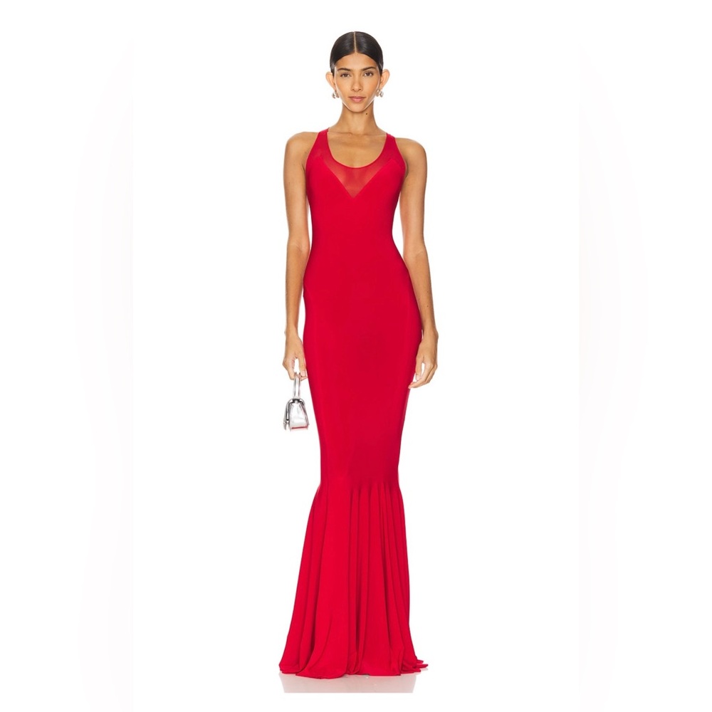 Norma Kamali Racer Fishtail Gown Tiger Red Size M